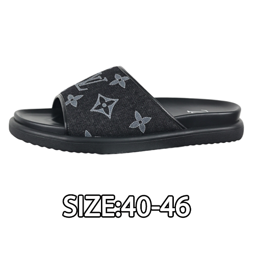 Louis Vuitton Denim Embossed Buckle-up Round Toe Sandals Men's Black