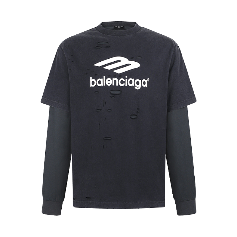 Balenciaga Faux Two-Piece Distressed Print Logo Layered T-Shirt