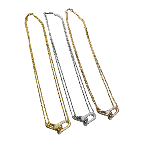 Double Ring Diamond Horseshoe Clasp Necklace