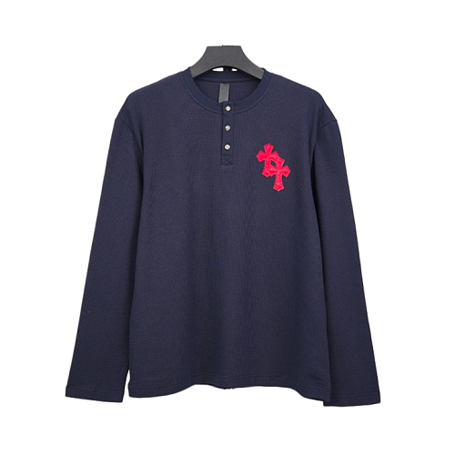 Cross-Patch Waffle-Knit Long-Sleeve Henley