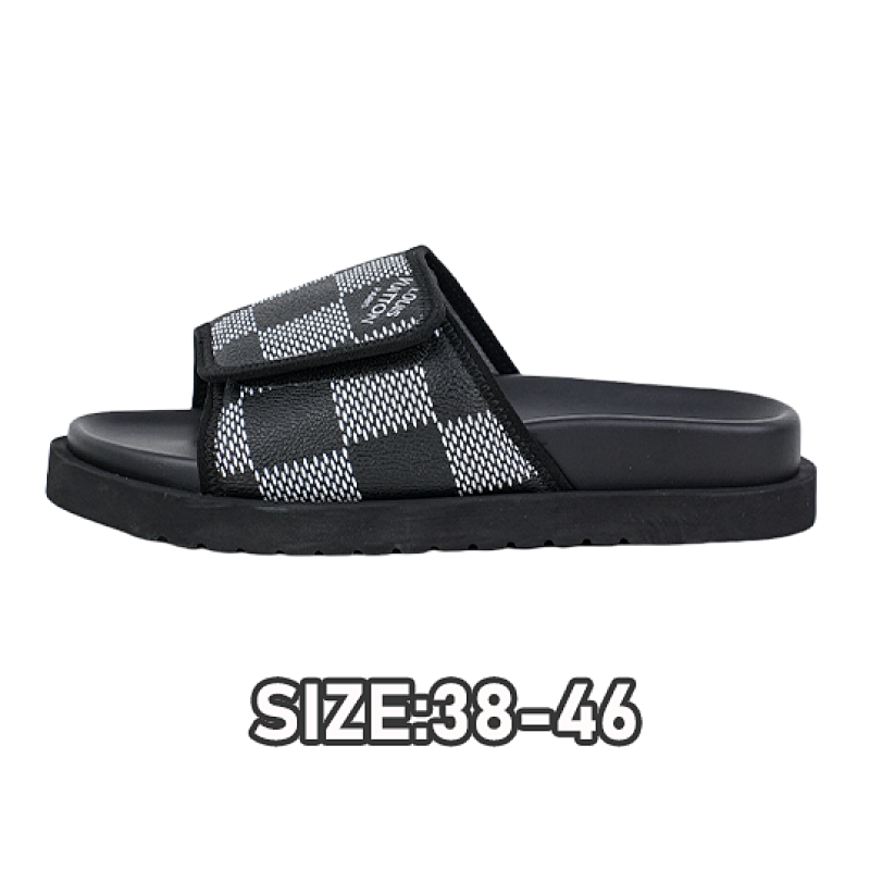 39 L V Miami Damier Round Toe Flip Flops Black And Gray