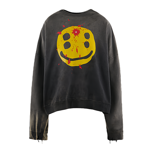 S M Four-eyed Smiley Face Print Crew Neck Sweatshirt