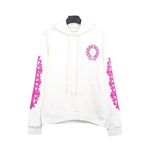 Chrome Hearts CH Pink And White Sanskrit Scroll Print Hooded Sweatshirt