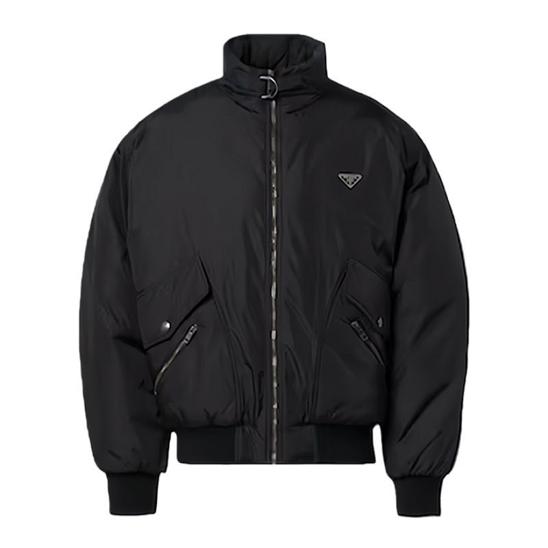 Nylon Down Jacket With Metal Triangle Logo