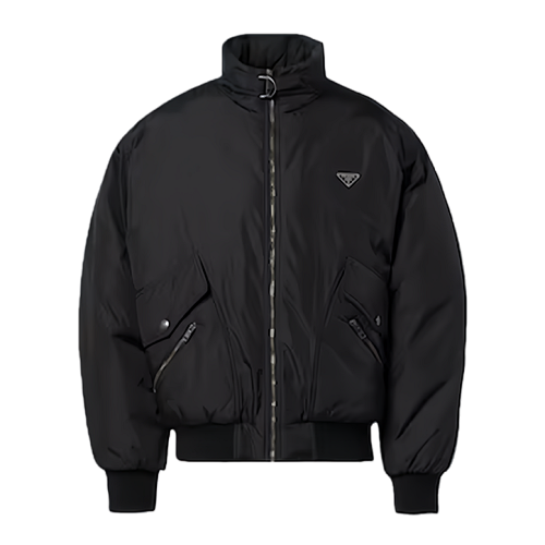 Nylon Down Jacket With Metal Triangle Logo