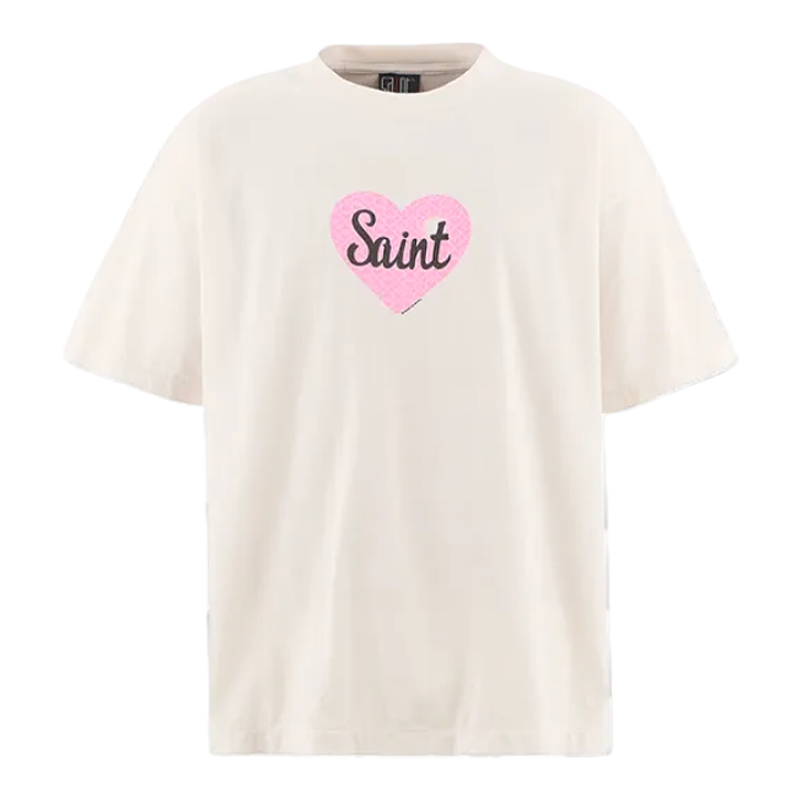 Pink Heart-Print Short-Sleeve Top
