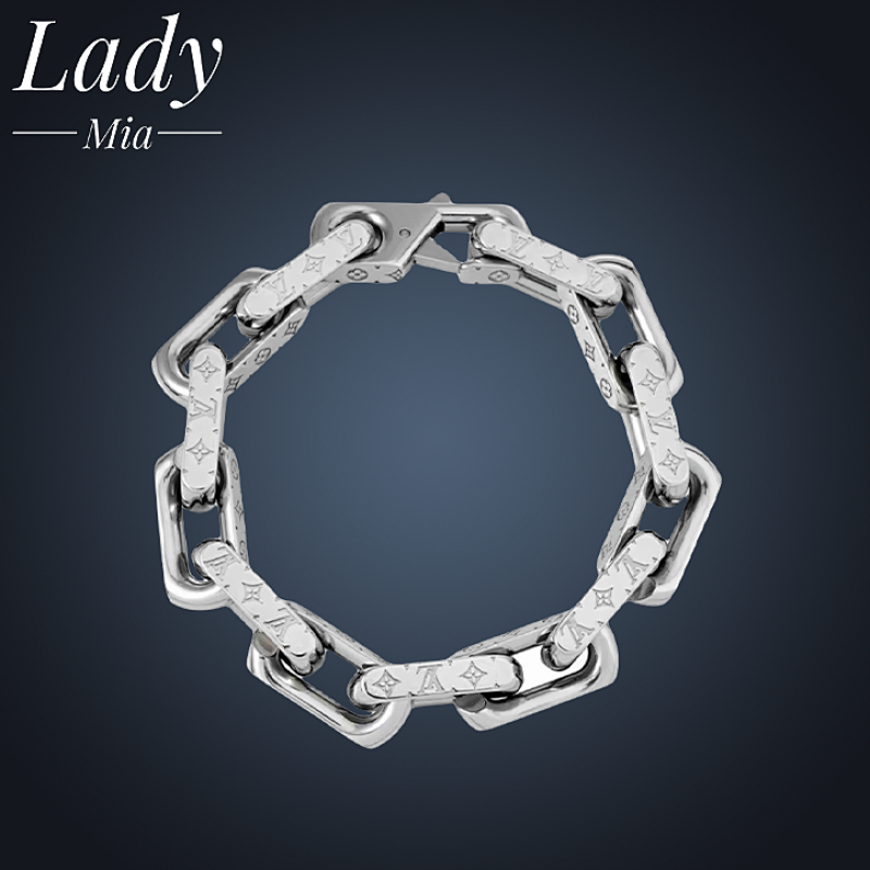L Engraved Pattern Medium Cuban Chain