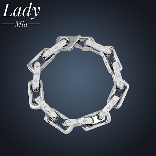 L Engraved Pattern Medium Cuban Chain