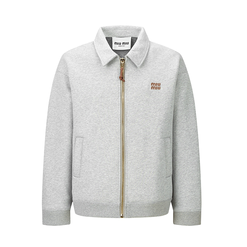 Miu Miu Embroidered Leather Label Zipper Jacket