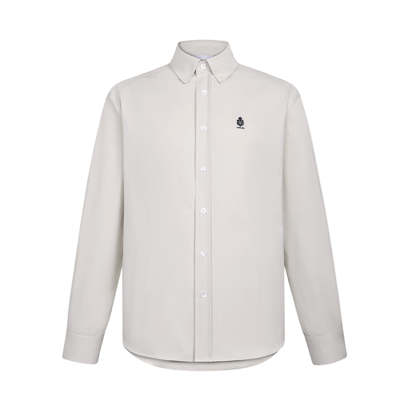 Cotton Shirt With Turn-down Collar And Embroidered Logo