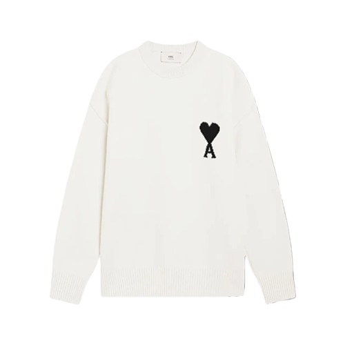 Heart Jacquard Crew Neck Sweater - Beige