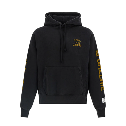 Mottled Yellow French-Text Print Hoodie