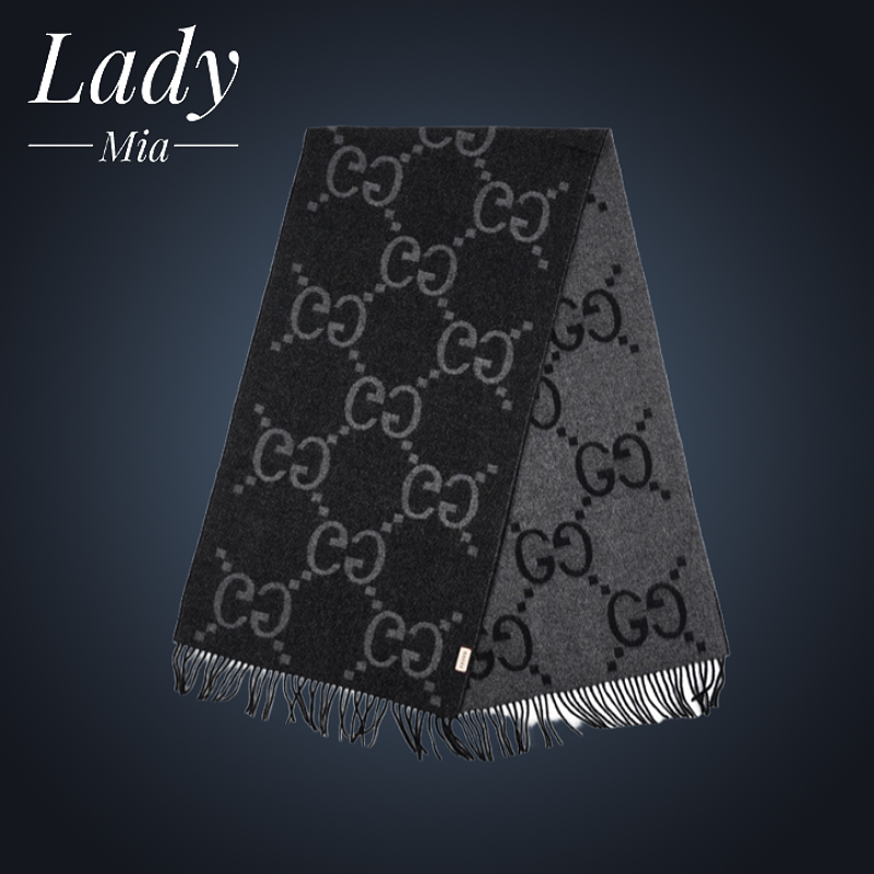 Gucci Cashmere Jacquard Fleece Scarf Gray-black