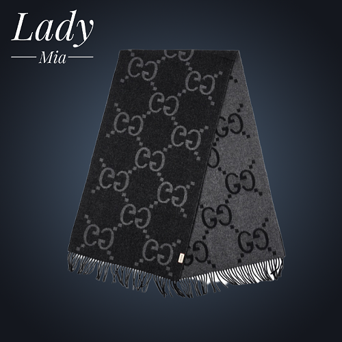 Gucci Cashmere Jacquard Fleece Scarf Gray-black