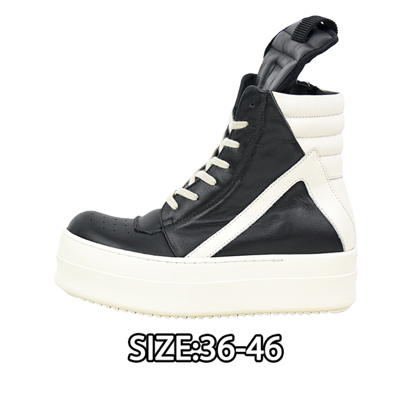 RO High-Top Leather Platform Shoes Black And White