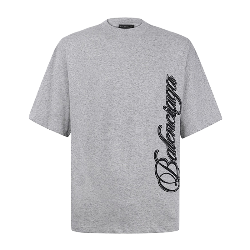 Crew Neck Cotton T-shirt With Script Letter Embroidery