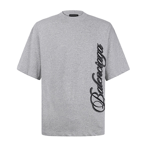 Crew Neck Cotton T-shirt With Script Letter Embroidery