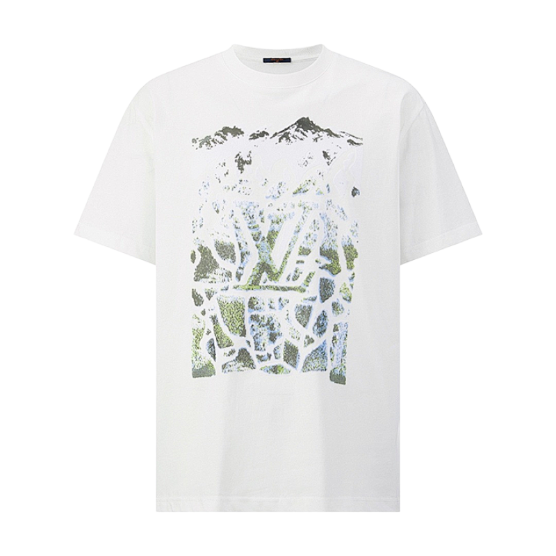 Louis Vuitton Mountain Landscape Flocked Logo Short-Sleeve T-Shirt