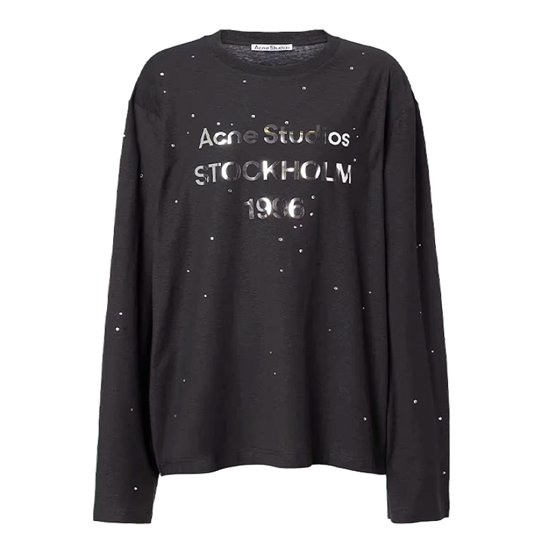 Series Rhinestone Printed Distressed Long Sleeve