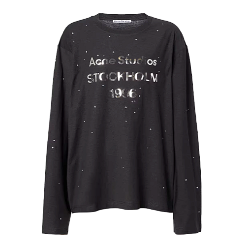 Series Rhinestone Printed Distressed Long Sleeve
