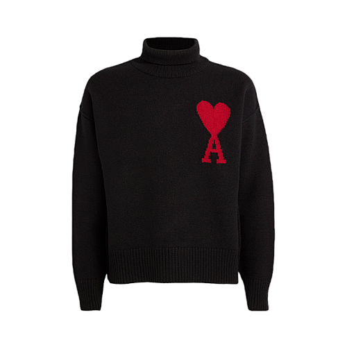 Heart-patterned Jacquard Turtleneck Sweater