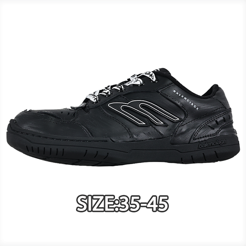 Balenciaga Hamptons Hand-Distressed Cowhide Leather Vintage Round-Toe Lace-Up Low-Top Casu