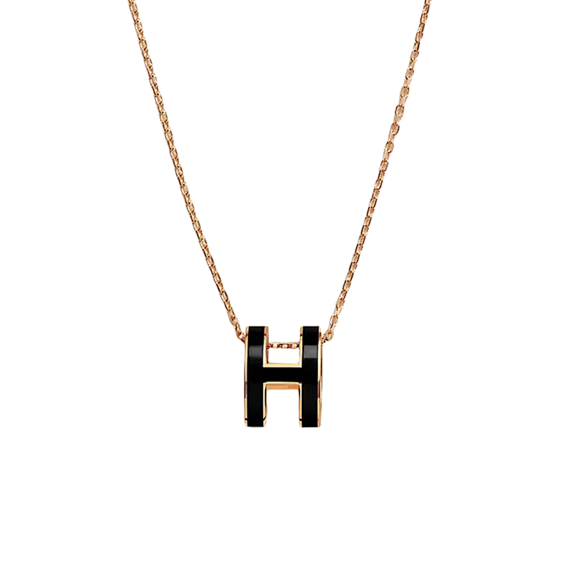 H Large Black Gold Necklace Rose Gold