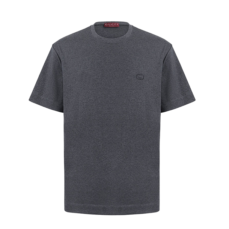 Crew Neck Double G Interlocking Embroidered Knit Cotton T-shirt