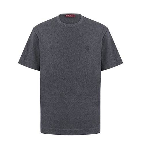 Crew Neck Double G Interlocking Embroidered Knit Cotton T-shirt