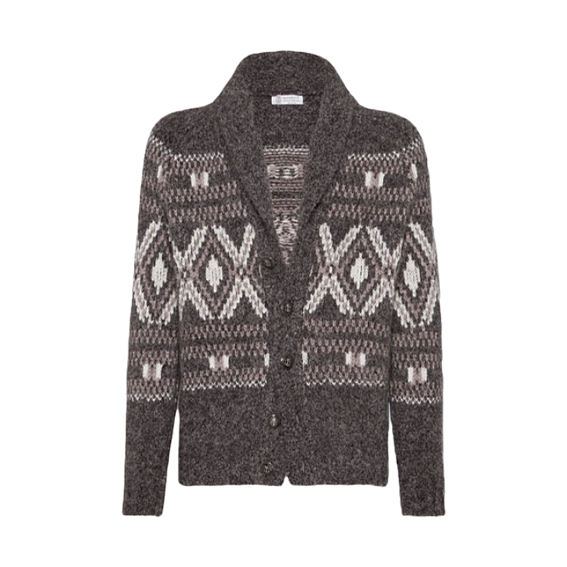 BC Fair Isle Jacquard Shawl Collar Cardigan Sweater