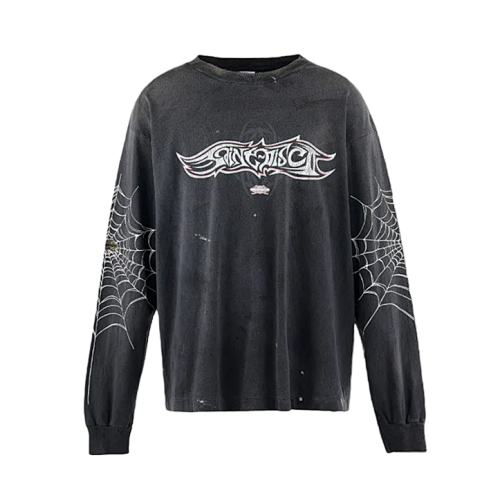 S M Spiderweb Print Crew Neck Long-sleeved T-shirt