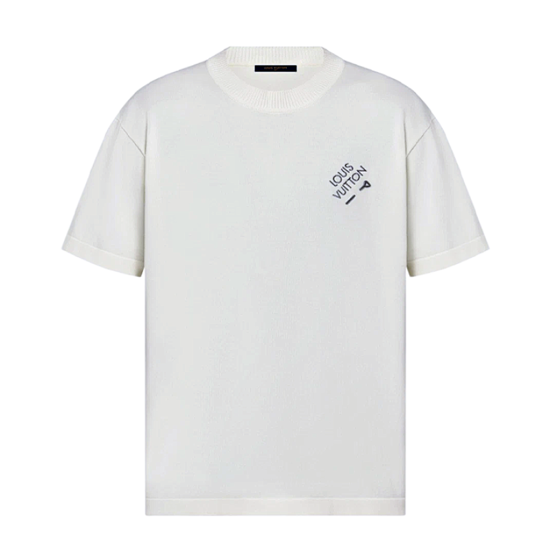 Brooch Letter Embroidered Knit Short-sleeved Shirt