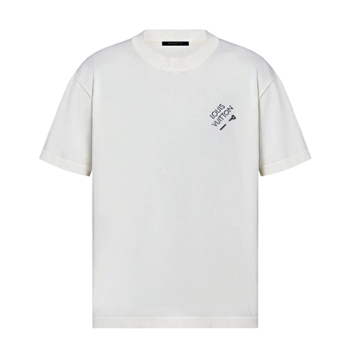 Brooch Letter Embroidered Knit Short-sleeved Shirt