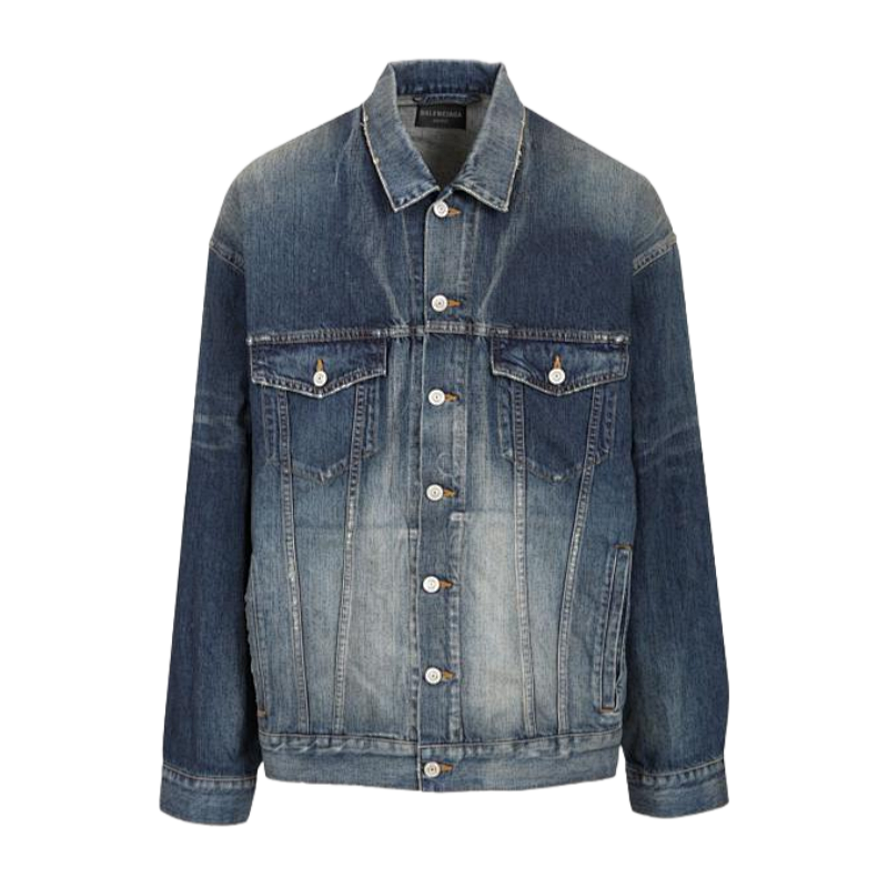 55 Blue Denim Jacket With Silver Tape Print