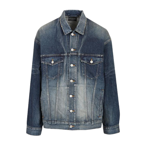 55 Blue Denim Jacket With Silver Tape Print