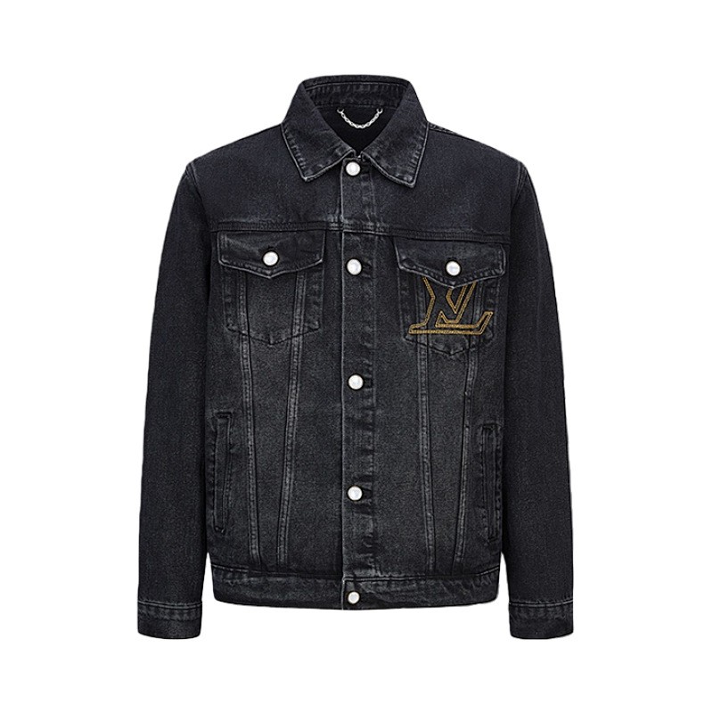 Louis Vuitton Embroidered Leather Label Denim Jacket