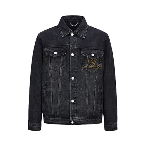 Louis Vuitton Embroidered Leather Label Denim Jacket
