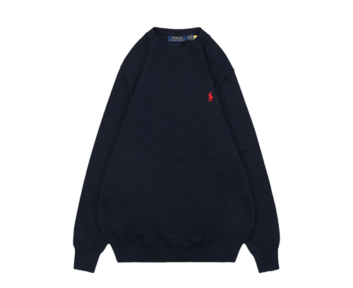 RL 25Fw Pony Logo Crew Neck Sweater - Navy Red Label