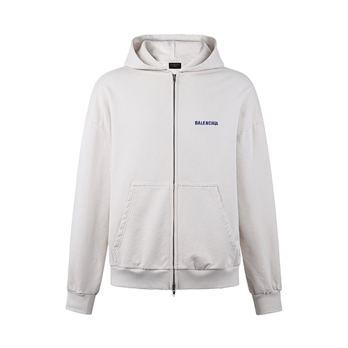 Embroidered Letter Hooded Zip-Up Long-Sleeve Sweatshirt