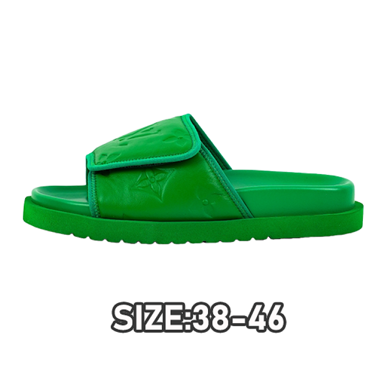 39 L V Miami Damier Round Toe Flip Flops Green