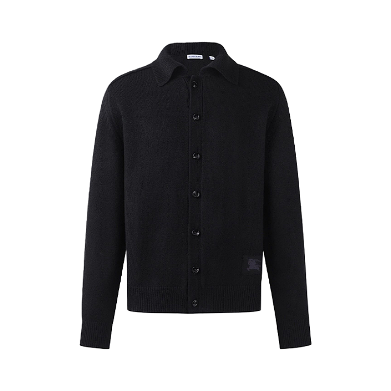 Collared Elbow Patch Cashmere Cardigan