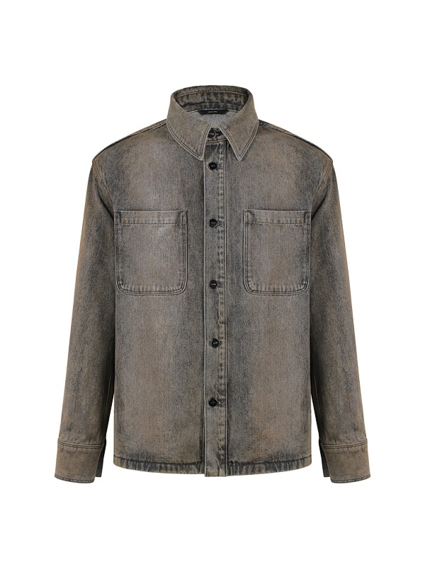 Lapel Single-breasted Over-dyed Denim Jacket