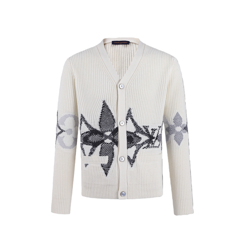 58 Knitted Cardigan Wool Blend Jacquard Long Sleeves