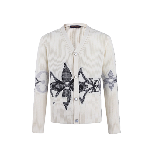 58 Knitted Cardigan Wool Blend Jacquard Long Sleeves