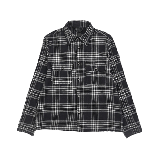 Double-pocket Black And Grey Plaid Long-sleeve Shirt