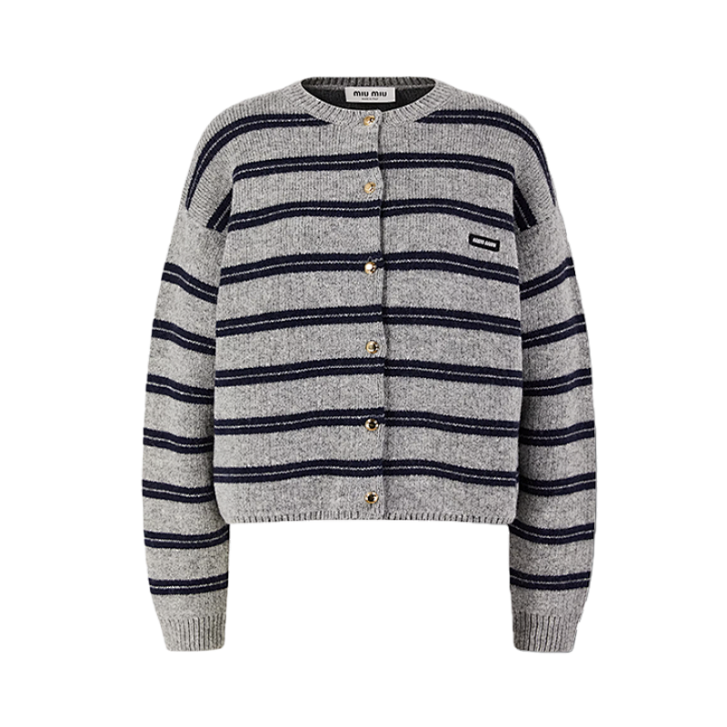 Gray Striped Cashmere Cardigan