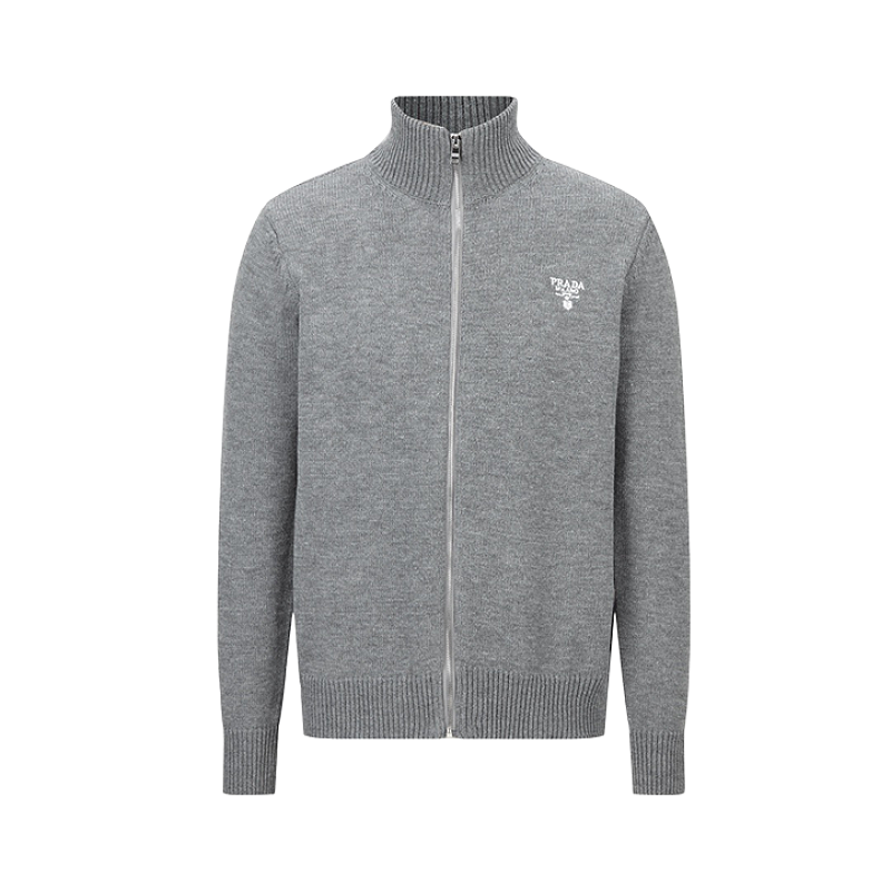 Prada Wool Embroidered Zip-Up Cardigan