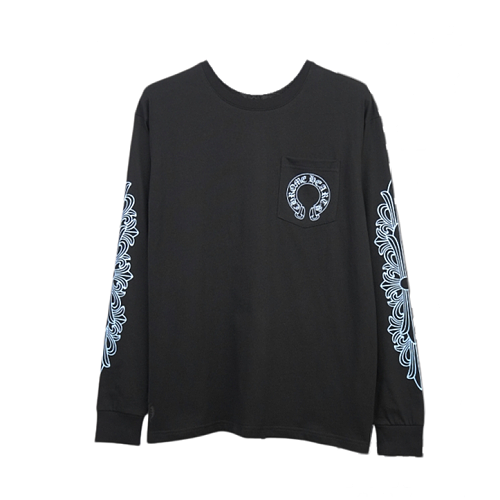 Crucifix Sleeve Sanskrit Scroll Print Long Sleeve - Black Blue