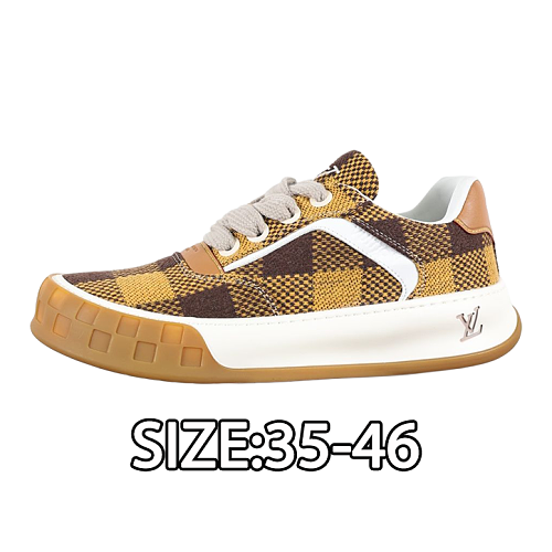 Cowhide Leather Biscuit Shoes Yellow-brown Checkered