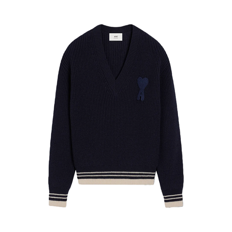 Heart-shaped Logo Striped V-neck Sweater